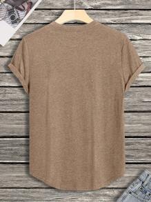 Manfinity Dauomo Men's High Low Hem Tee - Khaki - View 2
