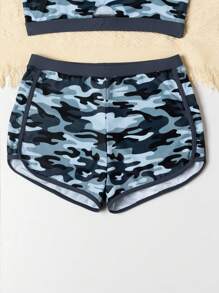 Teen Girls' Camouflage Print Tank Top And Shorts Bikini Set - Grey - View 3