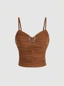 SHEIN MOD Women's Butterfly Buckle Ruched Camisole Tank Top - Brown - View 1