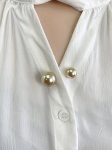 DAZY Women's Pearl Decor Button Collar With Anti-Lighting Design And Waist Cinching - Multicolor - View 2