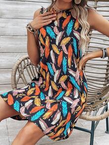 SHEIN VCAY 女士印花無袖連身裙 - 黑色 - 查看 6