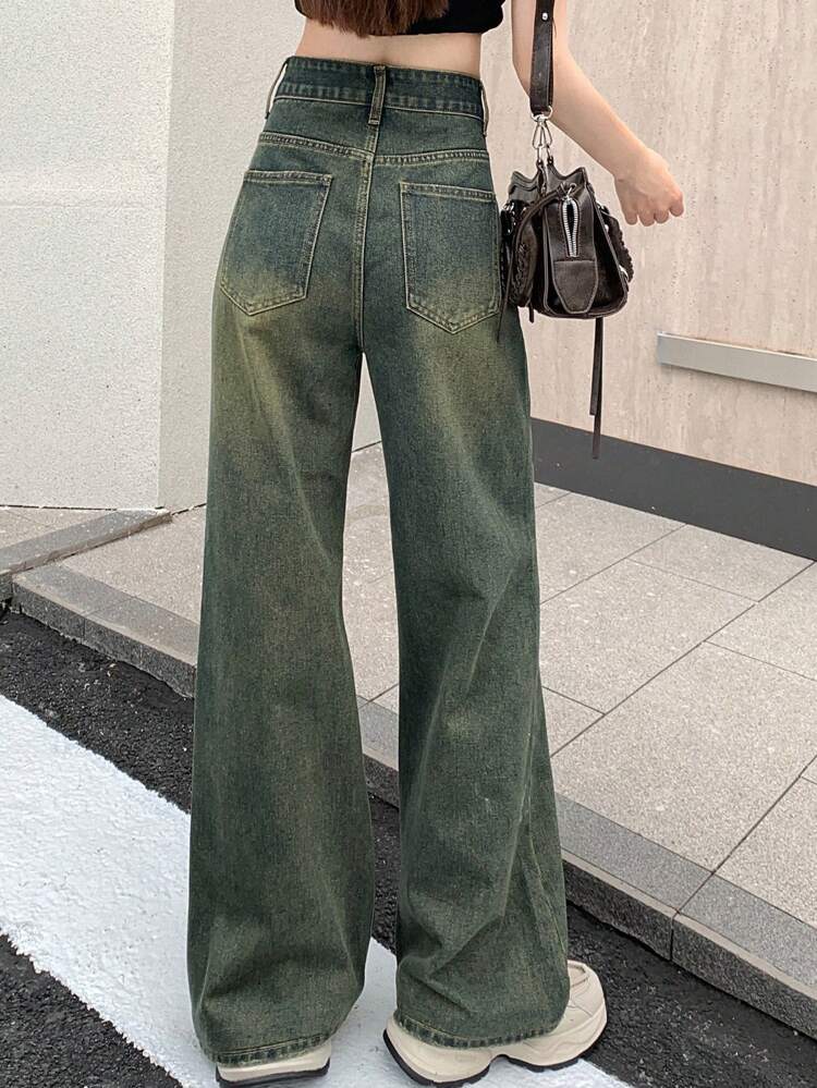 Women's Water Wash Denim Jeans With Slant Pockets,Baggy Jeans
