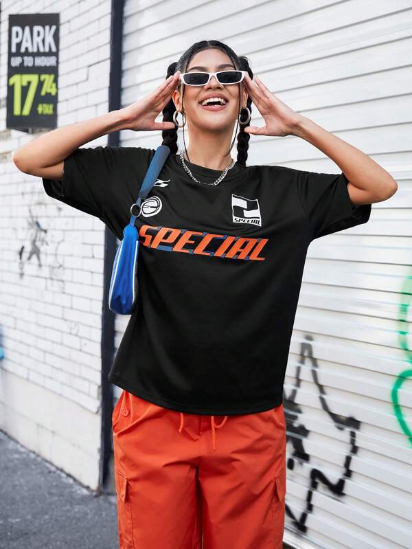 Street Sport Tricou sport cu gât rotund cu litere