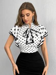 SHEIN Privé 波點印花肩帶吊帶領結領口上衣 - 彩色 - 查看 6