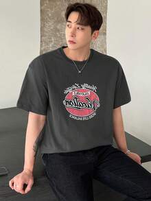 DAZY Men's Letter Print Short Sleeve T-Shirt - Grey - View 5