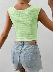 SHEIN Essnce Của phụ nữ Kết cấu Top Cây trồng - Màu xanh chanh - Xem 2