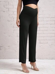 SHEIN Maternity Asymmetrical Waist Solid Color Pants