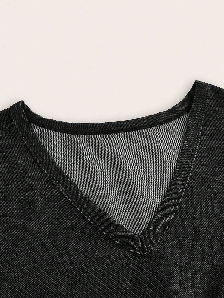 Women Casual Plain Color Washed Knit V Neck Short Sleeve Summer T-Shirt (H-Version)