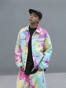 Manfinity EMRG Nam Nhuộm buộc Nút-Mặt trước Áo khoác denim - Nhiều màu - Xem 4