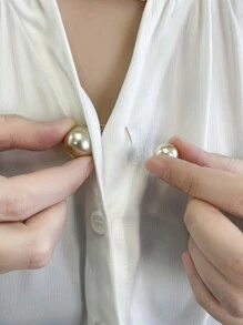 DAZY Women's Pearl Decor Button Collar With Anti-Lighting Design And Waist Cinching - Multicolor - View 5