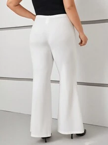 SHEIN Privé 大尺寸純色喇叭褲 - 白色 - 查看 2