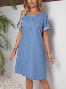 EMERY ROSE 女裝圓領捲袖牛仔裙