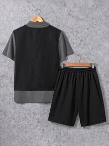 青少年男孩休閒街頭風格襯衫,背心和印字短褲套裝 - 彩色 - 查看 2