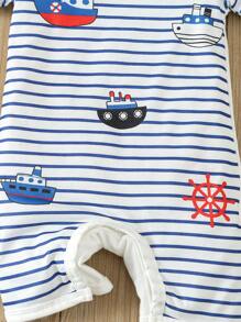 嬰兒男童短袖海洋條紋爬服