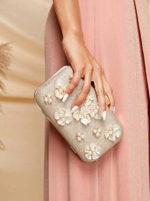 SHEIN Belle Ladies' Gold Flower Evening Clutch - Gold - View 1