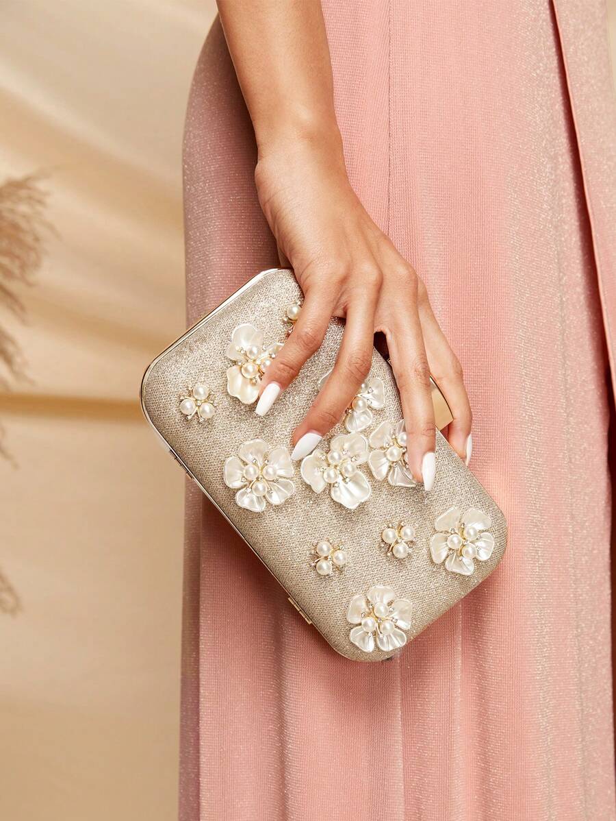 SHEIN Belle Ladies' Gold Flower Evening Clutch - Gold - View 1