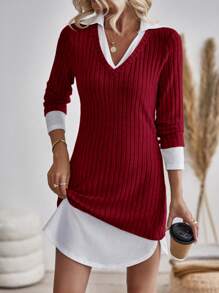 SHEIN LUNE Vá lại Váy 2 trong 1 - Đỏ - Xem 1