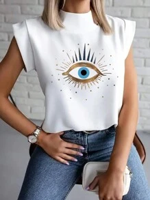 INAWLY Women's Short Sleeve T-Shirt With Eye-Printed Cape Graphic Tees Women Tops