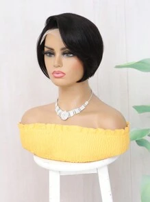 Short Straight Pixie Cut Transparent Lace 4x4 Lace Closure Wigs Human Hair Short Bob Natural Black Color