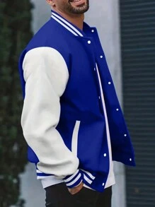 Manfinity Dauomo Men's Color Block Varsity Baseball Jacket - Royal Blue - View 4