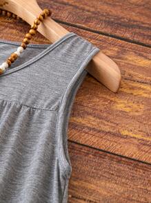 Kích thước lớn Của phụ nữ Không tay Xếp li Đầm - Xám - Xem 4