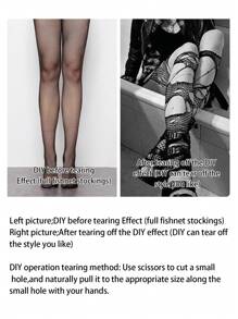 ROMWE Goth 1pair Diy Ripped Fishnet Stockings (theme Style)