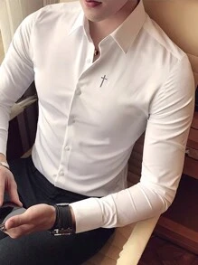 Calvornis Camisa De Manga Larga Con Diseño Estampado De Cruz Para Hombre - Blanco - Ver 1