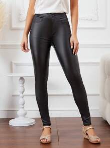 Chiquease Pantalones pitillo de unicolor casual y versátiles para mujer - Negro - Ver 1