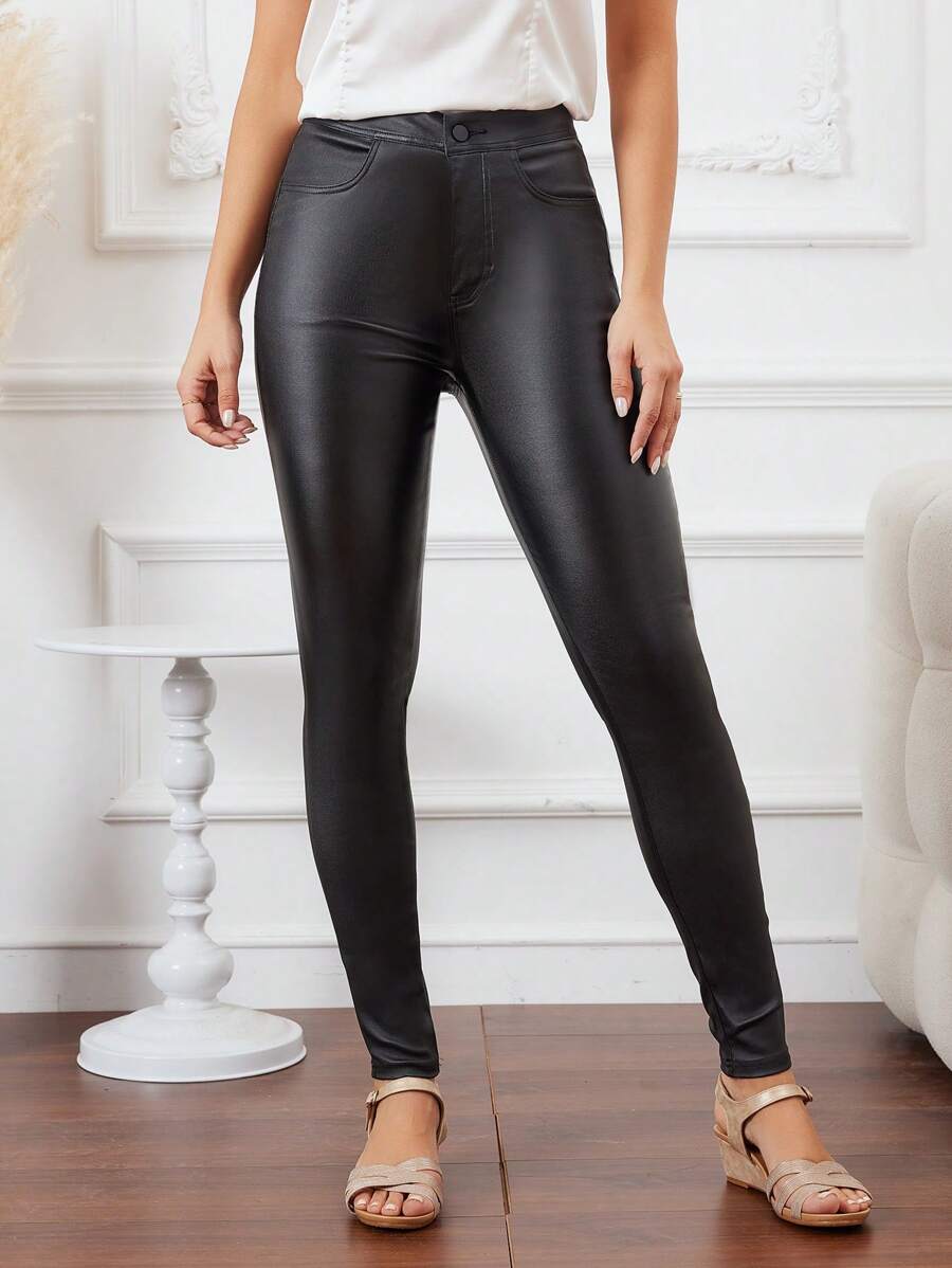 Chiquease Pantalones pitillo de unicolor casual y versátiles para mujer - Negro - Ver 1