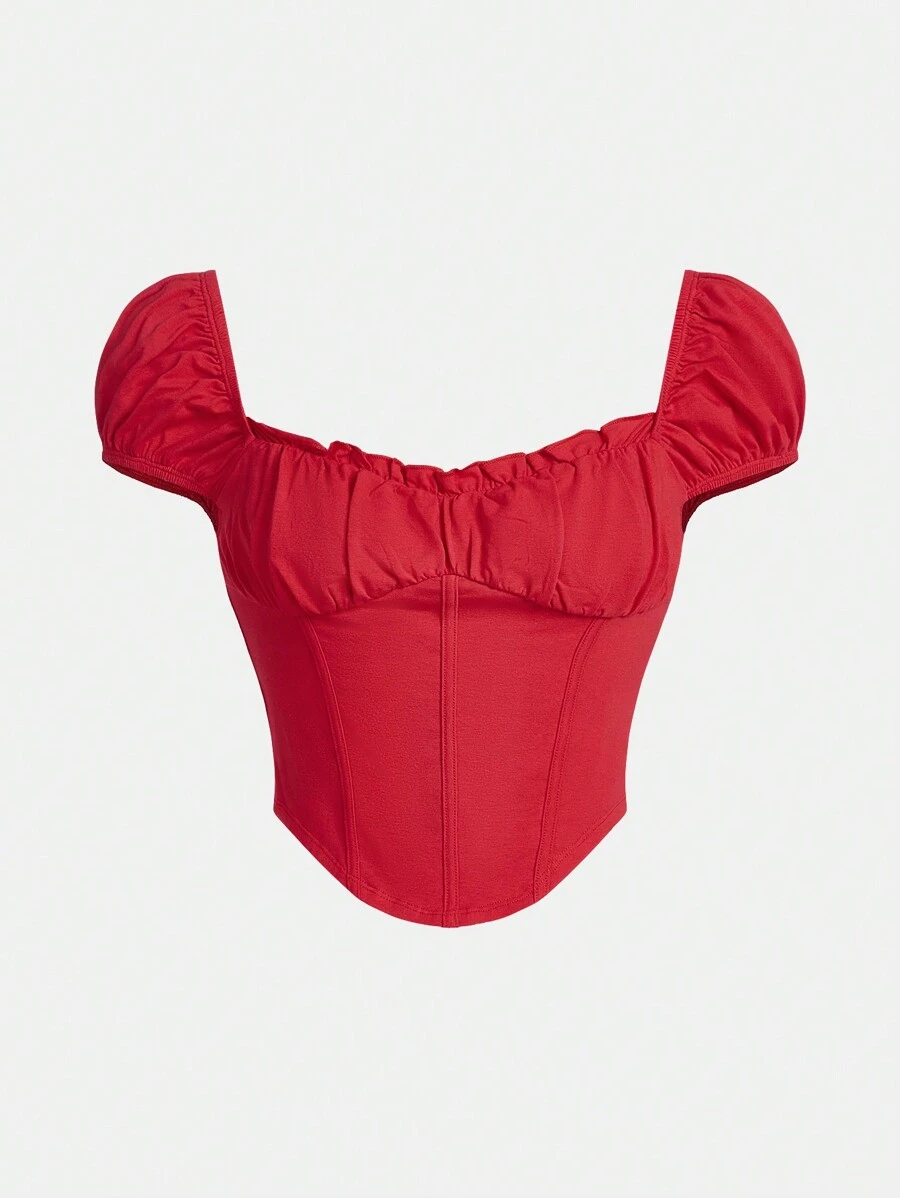 SHEIN Teen Girl Puff Short Sleeve T-Shirt - Red - View 1