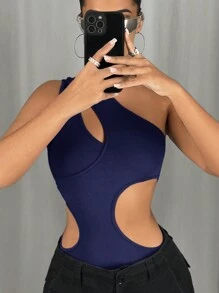 SHEIN ICON 女士一字肩空心連體衣 - 藏蓝色 - 查看 2