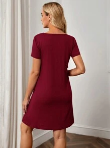 SHEIN Maternity Round Neck Short Sleeve Nursing Dress