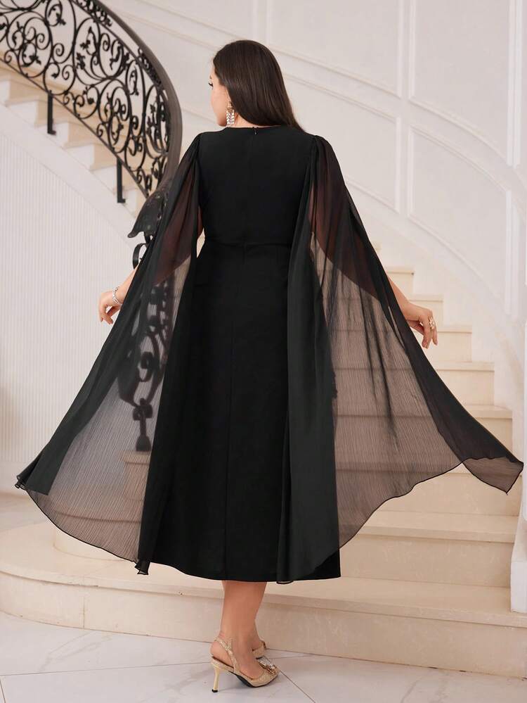 Plus Size Women's Sequined Extra-Long Sleeve Dress Long Evening Dresses