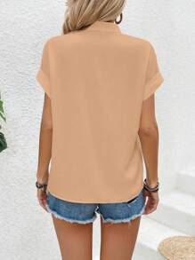 SHEIN LUNE Camisa Con Botones Y Cuello Con Muescas De Color Liso Para Mujer - Caqui - Ver 2