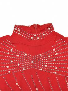 Vestido Transparente De Malla Transparente Con Adornos De Pedrería, Manga Larga Y Forro Interior, Conjunto De Dos Piezas Para Mujer - Rojo - Ver 6