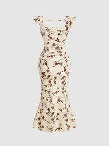 SHEIN MOD Women's Floral Print Fish Tail Dress