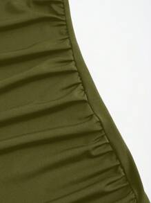 Sweetra Solid Color Pleated Mermaid Style Cami Dress Maxi Women Outfit - Army Green - View 5