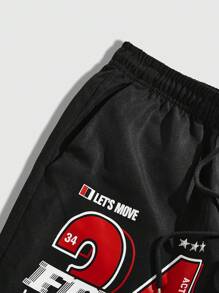 ROMWE MEN Prep Men's Basketball Printed Shorts - Black - View 3