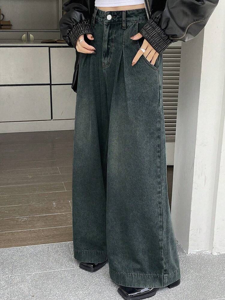 Women's Vintage Loose Fit Wide Leg Jeans For Casual Wear,Baggy Jeans