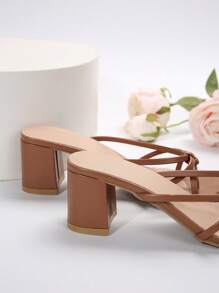Giày sandal mũi vuông phong cách Pháp dành cho nữ, trang phục ngoài trời mùa hè, gót dày phù hợp với váy - màu nâu - Xem 7