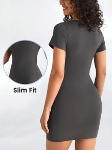 SHEIN Sports Athletic Bodycon Yoga Dress For Women Sport Dress - Grey - View 2