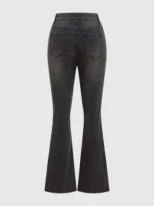 ROMWE Goth Women's Flare Jeans With Glitter Decoration - Dark Grey - View 2