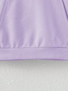 Sparklyn 女大童字母圖案袋鼠口袋落肩袖連帽衫 - 紫丁香色 - 查看 3