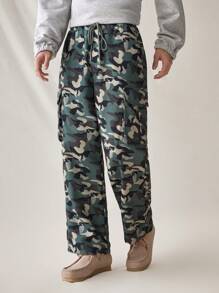 Manfinity VCAY 男士迷彩印花貨物織物長褲 - 軍綠色 - 查看 5