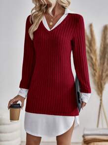 SHEIN LUNE Vá lại Váy 2 trong 1 - Đỏ - Xem 5