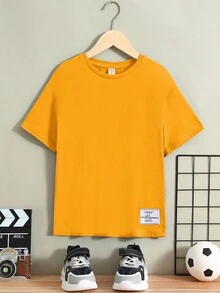 SHEIN Cậu bé Tween Ở giữa Trường học Phong cách Vòng cổ Ngắn tay Đồ họa Áo thun - Màu vàng - Xem 4