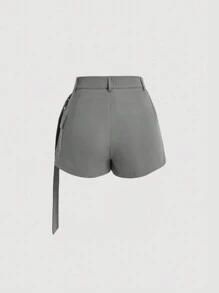 SHEIN MOD Women's Patchwork Pleated Hem Skorts - Grey - View 2