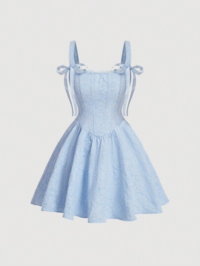 SHEIN MOD Women's Jacquard Weave Spaghetti Strap Dress,Pastel Dresses For Women