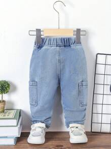 寶寶男孩休閒可愛卡通臉庞牛仔褲