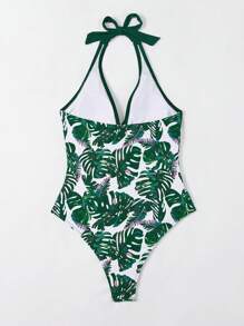 Swim Lushoire Women One-Pieces Backless Ruched Tie Back Tropis Random Print - MultiWarna - View 2